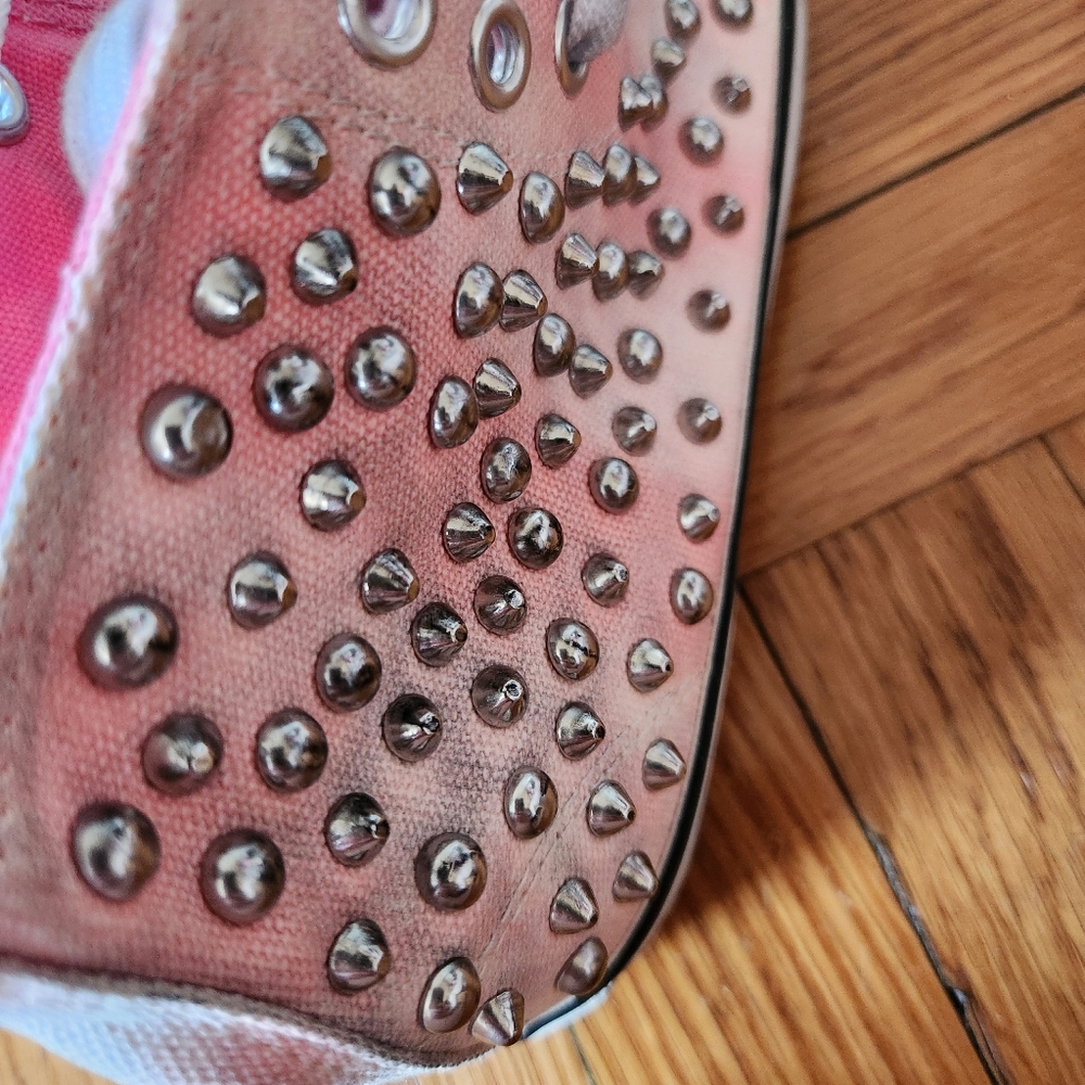 Zara Studded Pink Distressed Canvas Lace Up Sneakers - Picture 5 of 7